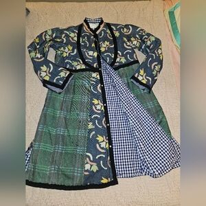 TAO Floral and Plaid Long Reversable Coat From Japan 100%cotton